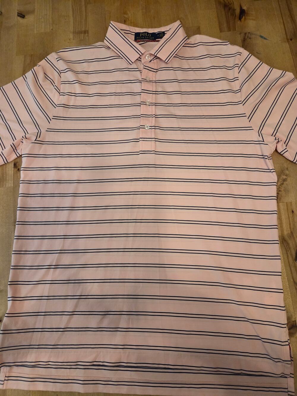 Polo Ralph Lauren Golf Shirt Mens Medium Pink Navy Blue Striped Polo Performance
